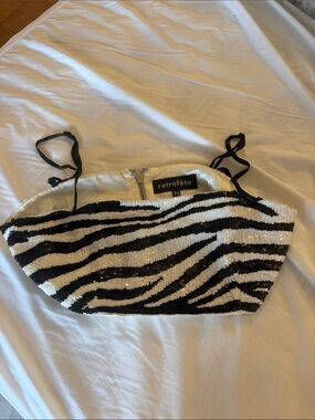 Retrofete Black & White Zebra Sequin Crop Top